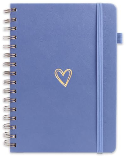 leobray A5 Lined Spiral Journal Notebook for Women & Men,PU Leather Hardcover Wirebound Spiral Notebook 200 Pages for Writing,College-Ruled Paper Notepad for Work & Note Taking (Blue)