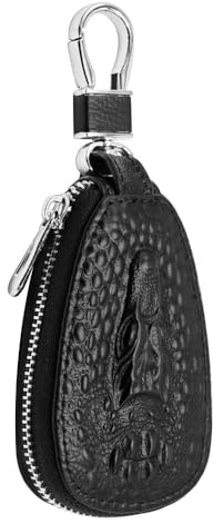 ASISUN - Funda llavero para coche con cremallera de piel auténtica de vaca – Bolsillo protector para llave de mando a distancia del coche y llaves de casa – Compacto, resistente y elegante para hombre