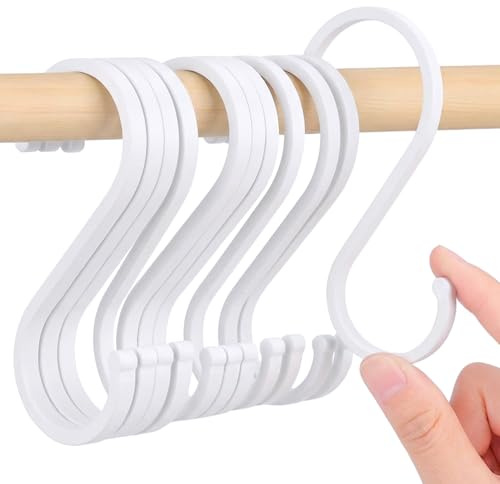 ARWIG Pack de 12 Ganchos en S Blancos, Ganchos para Colgar en Barra de Ropa, Cocina, Garaje, Jardín, Ganchos para Ollas, Sartenes, Tazas y Plantas
