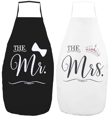 Exipsat Mr & Mrs - Juego de delantales para parejas, regalos de boda y compromiso para novios, delantales de cocina para recién casados