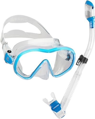 Cressi F-Dual + Supernova Dry Combo Clear/Blue - Conjunto Unisex Máscara F-Dual y Tubo Seco para Apnea, Snorkeling y Buceo, Transparente/Azul, Talla única