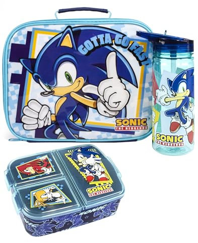 Sonic The Hedgehog Lunch Box Set for Kids | Children School Food Bag BPA Free Water Bottle 580ML & Snack Pot | Knuckles Tails Amy Rose Characters