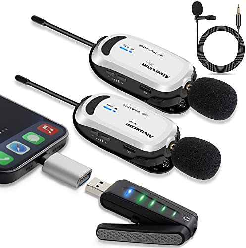 Alvoxcon Micrófono Inalámbrico Lavalier UHF para iPhone, PC y Mac, USB Plug & Play con 2 Micro de Solapa, Sonido Profesional para Grabación, Podcast, Youtube, Zoom, Vlog y Streaming