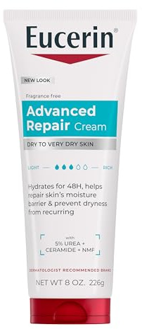 Eucerin Advanced Repair Body Cream for Very Dry Skin, Fragrance Free Daily Body Moisturizer, 8 Oz Tube
