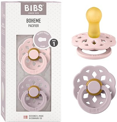 BIBS Boheme Schnuller 2er-Pack. BPA-frei. Kirschform Nippel, Größe 1 (0-6 Monate), Blossom/Dusky Lilac