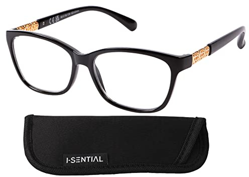 I-Sential Reading Glasses for Women Case Ladies Designer Style Readers Gloss Black 1.75