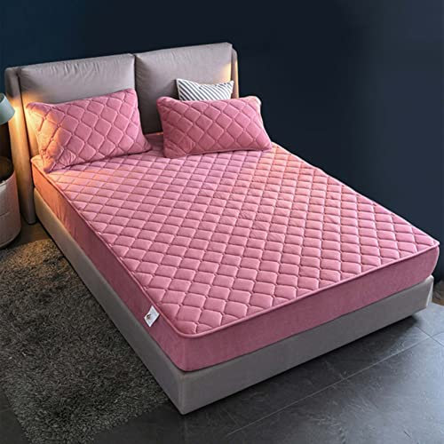 YUDEYU Gesteppte Schicht Spannbettlaken Weicher Kristall-Fleece-Stoff Einzelnes Doppelbettlaken Matratzenschoner Topper Spannbetttücher Fitted Sheets (Farbe : Jade Rosa, Größe : 90x200cm+26cm)