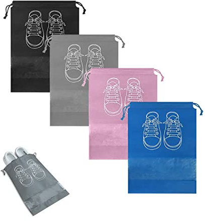 4er-Pack Reiseschuhtaschen für Damen, wasserdichte und staubdichte Schuhtaschen mit Kordelzug, tragbare Reisetaschen mit durchsichtigen Schlitzen für den täglichen Gebrauch und auf Reisen