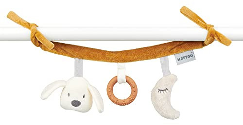 Nattou Kinderwagenkette, Hund Charlie, Hübsches Spielzeug für unterwegs, 27 x 18 x 6 cm, Vegan, Baumwolle und Polyester, Weiß und Braun