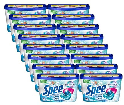 SPEE Power Caps Deo-Frische Frische-Kick 16x 18 WL (288 Waschladungen), vordosiertes Vollwaschmittel mit 4 + 1 Formel bekämpft Alltagsgerüche für 24 h Deo-Frische, für Temperaturen von 20° - 95° C