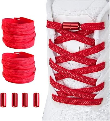 Shecret 2 Paires Élastiques Lacets avec Fermeture en métal, Plats Élastiques Lacets Sans Noeuds Universels pour Enfants et Adultes, Lacets Universels Réglables pour Toutes Les Baskets, Rouge