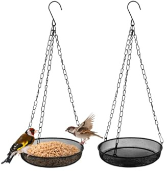 Anlising 2PCS Mangiatoia per Uccelli in Metallo, Rotonda Mangiatoie per Uccelli da Appendere, Casa da Esterno per Mangime, Mangiatoia per Palline di Grasso, per Giardino,Patio e Fattoria (Nero)