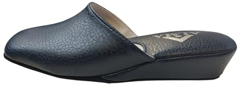 Ciabatte pantofole da donna classiche in vera pelle Alma Made in Italy cucite suola in pelle scamosciata tacco a zeppa 3cm (Blu, Sistema Taglie Calzature EU, Adulto, Donna, Numero, Media, 37)