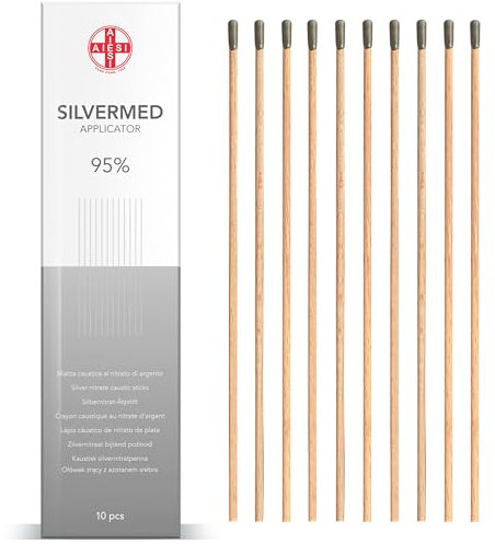 AIESI® Matita Caustica di argento nitrato al 95% per rimozione di porri verruche e tessuti SILVERMED 95 (Confezione da 10 applicatori)