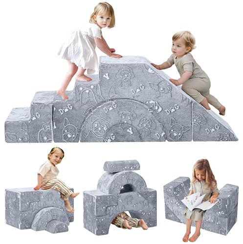 MeMoreCool Divano modulare per bambini in gommapiuma, pieghevole per cameretta dei bambini con funzione seduta e sdraiata, morbido mini divano con rivestimento rimovibile per cani
