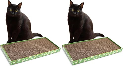 Croci - Arbre à Chat en Carton, 2 Couches Réversibles, avec Pieds Antidérapants, y Compris Sachet d'herbe à Chat, Style Fiori, 45 x 25,5 X 5 cm (Lot de 2)
