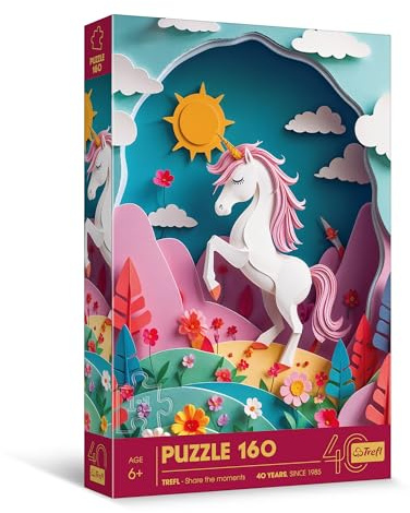 Trefl - Puzzle Effet 3D, Licorne - 160 éléments - 40e Anniversaire Trefl, Puzzle Coloré avec des Animaux, pour Les Enfants à partir de 6 Ans