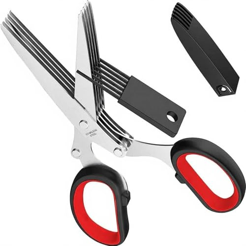 Rulbelok Forbici da Cucina a 5 Lame Resistenti alla ruggine con Copertura Protettiva, cesoie Multiuso in Acciaio per tritare Velocemente e attività d'ufficio.