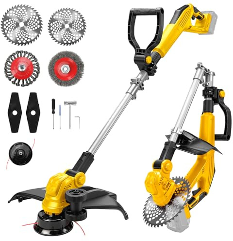 Sladdlös grästrimmer kompatibel med Dewalt 20V MAX-batteri, 5-i-1 borstlös vinkeltrimmer, skärvinkel 90°-180° justerbar för gräsmatta, trädgård och buskar (utan batteri)