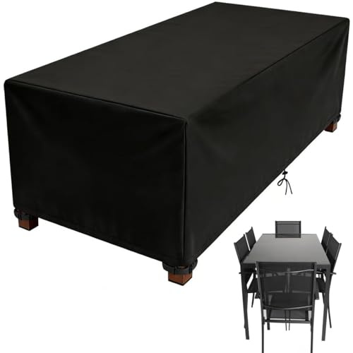 PVPQPR Funda Mesa Exterior Impermeable 170x115x95cm/LxWxH Cubiertas para Muebles De Jardín Resistente Al Vient Anti-UV Funda Protectora para Muebles Exterior Aplicable a Mesa Y Sillas,Negro