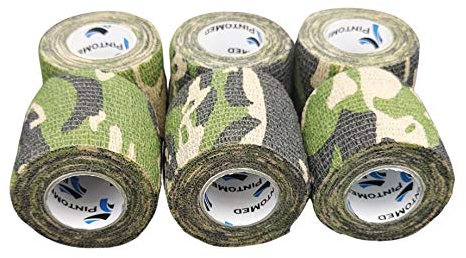 PintoMed - Bandage Cohésif - Vert Camouflage - 6 Rouleaux X 5 cm X 4.5 m Autoadhésif, Sports Bande, Premiers Secours Adhésif, Vet Wrap