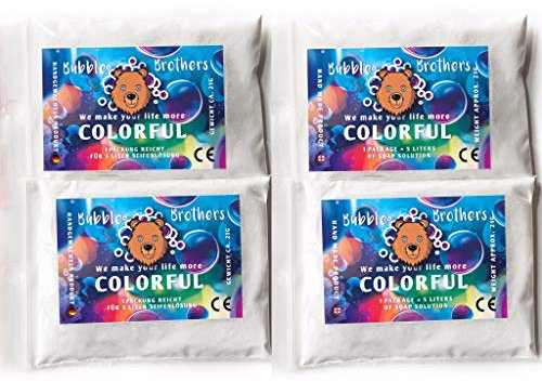 Bubble Brothers - Riesenseifenblasen Pulver für 20 Liter Seifenblasenlösung große und haltbare Seifenblasen Seifenblasenflüssigkeit 4 x 5 Liter Nachfüllflasche Geschenk Giant Soap Bubbles Mixture