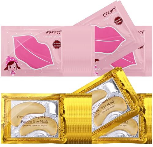 DELISOUL 40 Pack Collagen Crystal Lip Masks,Gold Under Eye Masks Set Natural Moisturizing Gel Anti-Aging Anti Chapped Hydrating Reducing Puffiness Dark Circles Wrinkles Lip Eye Pads for Women and Men