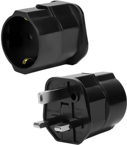 2 Piezas Adaptador Enchufe UK a español Tipo G, Adaptador de Viaje 2-Pin Europa a 3-Pin Reino Unido con Seguridad para niños para Escocia Irlanda Maldivas Dubai Gran Bretaña Singapur Hong Kong(Negro)