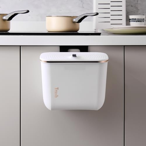 Warmiehomy 7L Hanging Trash Bin with Lid for Kitchen Cabinet Door | Wall -mounted, Waste Bin with Sliding Lid, Fits Under Sink & Cupboard, Bathroom, Space Saving, 26.6x14.8x22cm