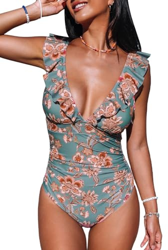 CUPSHE - Costume da bagno intero da donna, con scollo a V, nasconde la pancia, XL