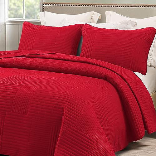 Whale Flotilla Colcha para Cama de 240 x 260 cm, Colcha de Microfibra, con 2 Fundas de Almohada, Suave y Ligera, para Todas Las Estaciones, Rojo