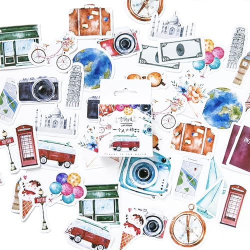 EUZUXU Adesivi da Viaggio, Adesivi per Scrapbooking, Piccoli Scrapbook Adesivi, per Diario, Calendario, Laptop, Custodia da Viaggio, Custodie per Telefono Fai da Te