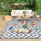 MOKANI Large Outdoor Rug for Patios Waterproof, Anti-slip Plastic Straw Garden Mat Carpet UV Resistant Indoor Area Rugs for Camping, Deck, Beach, Picnic, Backyard (Grey&White, 240x300cm)