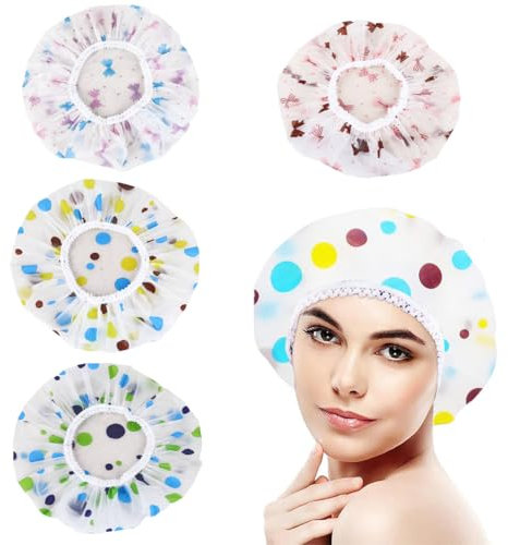 XPEX 4 Pezzi Cuffia doccia donna Cuffie doccia Riutilizzabile Cuffia capelli Impermeabile Cuffia da Bagno Elastica Shower Caps, Capelli Protezione Doccia Spa Salon Bagno Uso Domestico