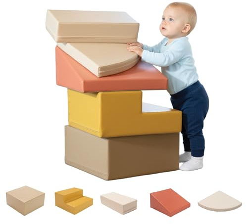 IGLU SOFT PLAY Corner Climber 5er Softbausteine Set für Kleinkinder & Babys – Kletterbausteine aus Schaumstoff – Krabbellandschaft & Motorikspielzeug für Zuhause (Pastel Autumn)