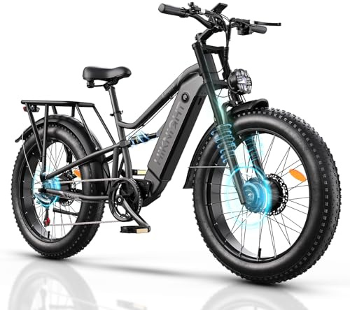 HiKNiGHT Dual Motor Electric Bike Peak 3000W, 52V 20AH Battery E Bike for Adults 26 Inch Fat Tire Mountain Electric Bicycle 38 MPH, Full Suspension Dual Hydraulic Disc Brake, Up to 90 Miles Range