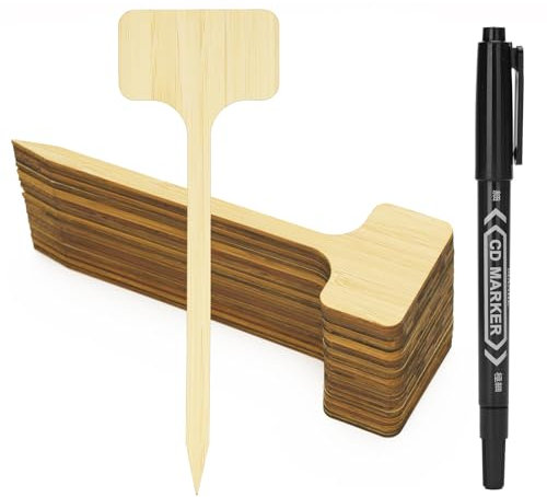 KINGLAKE 30 etichette per piante in bambù con pennarello, marcatori per piante di tipo T, etichette in bambù per erbe, semi, fiori e verdure (17,8 x 6 cm)