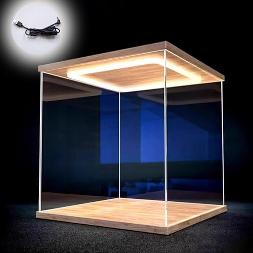 Vitrine en Acrylique Vitrine en Acrylique Transparent avec Lumière LED, Boîte de Rangement Anti-poussière pour Objets de Collection/ Figurines D'action, Protection Parfaite de Vitrine de Comptoir(35x3