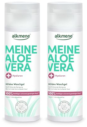 alkmene 2x mildes Aloe Vera Waschgel Gesicht mit Hyaluron 200 ml - Gesichtsreinigung vegan für normale bis trockene Haut - Reinigungsgel Gesicht, mildes Reinigungsgel Gesicht, Waschlotion Gesicht