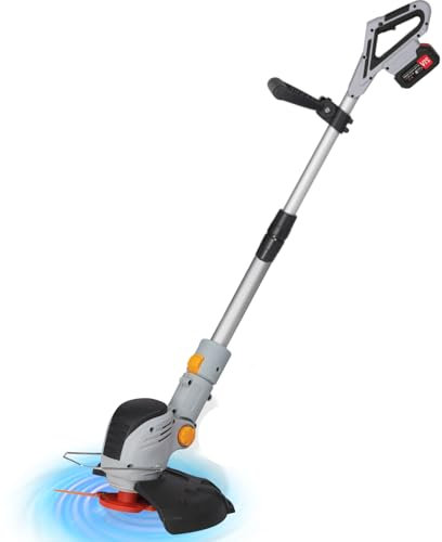Cordless Strimmer 21v Electric Grass Trimmer,Grass Trimmer Cordless Electric Garden Grass Strimmer with 2x Battery,Adjustable Telescopic Lawn Edger for Clearing Shrub Weeds Flower