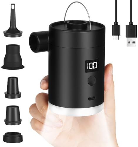 HOTUT Pompe à Air Electrique, 4000 mAh Gonfleur Dégonfleur, avec Lampe de Camping et Affichage LED, Pompe à Pagaies Haute Puissance pour Matelas Pneumatique, Matelas Gonflables, Pataugeoire