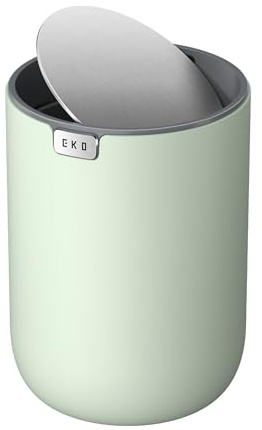 EKO Fandy 0.4 Gal/1.5L Mini Tabletop Trash Bin with Swing-Lid, Desktop Trash Can for Bathroom Countertop, Vanity, Coffee or Office, Small Garbage Bin (Sage)