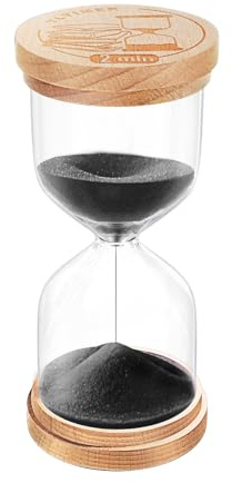 2 Minute Wooden Sand Timer Hourglass:Beech Wood Sand Clock,Small Sand Watch 2 Min,Hour Glass Sandglass for Home,Brushing Teeth,Kitchen (Black)