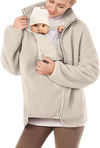 qvdvap Maternity Winter Coat Baby Wearing Jacket Women'S Sherpa Fleece Jacket With Baby Carrier Pocket, Warm Maternity Coat For Mom, Thicken Kangaroo Sweatshirt Cozy Winter Wear