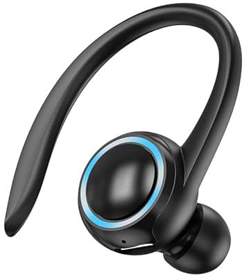 Auriculares Bluetooth con gancho de oreja único auricular inalámbrico con micrófono impermeable auricular manos libres teléfono celular auricular para oficina, deportes, camioneros, conducción (negro)