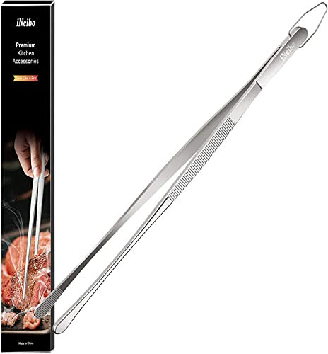 iNeibo Pinze da Cucina Pinza Barbecue Pinza Cucina Acciaio INOX di Alta Qualità Pinzette Cucina Pinze Cucina per Carne BBQ Insalata Servire e Altri Pinzette Chef Lunghe 30cm a Punta Tonda