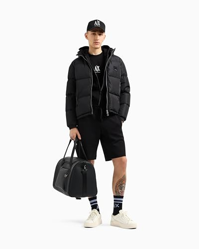 Armani Exchange Icon Project, Emboidered Logo, Full Zip, Felpa con Cappuccio Uomo, Nero, S