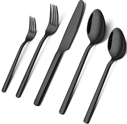KINGSTONE Black Silverware Set, 40 Piece Flatware Set for 8, 18/10 Stainless steel Cutlery Set for Home Kitchen and Restaurant