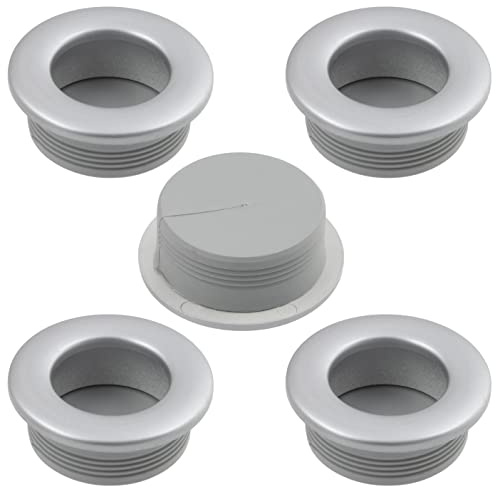 AERZETIX - Juego de 5 Tiradores Empotrados Redondos Ø35mm - para Mueble Puerta Armario Alacena Cajón Decoración Interior Cocina Salón - en Plástico - Acabado Plata Mate