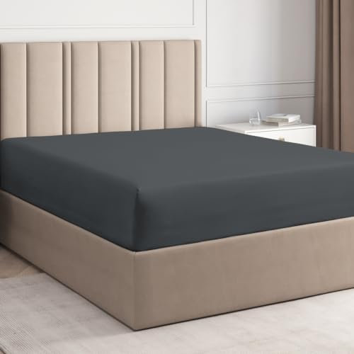 Spannbettlaken 180x200 cm - 30 cm Steghöhe - Aus weicher, gebürsteter Polyester-Mikrofaser - Spannbetttuch passend für Matratzen bis 30 cm (12) Höhe - Oeko-TEX Zertifiziert - Dunkelgrau